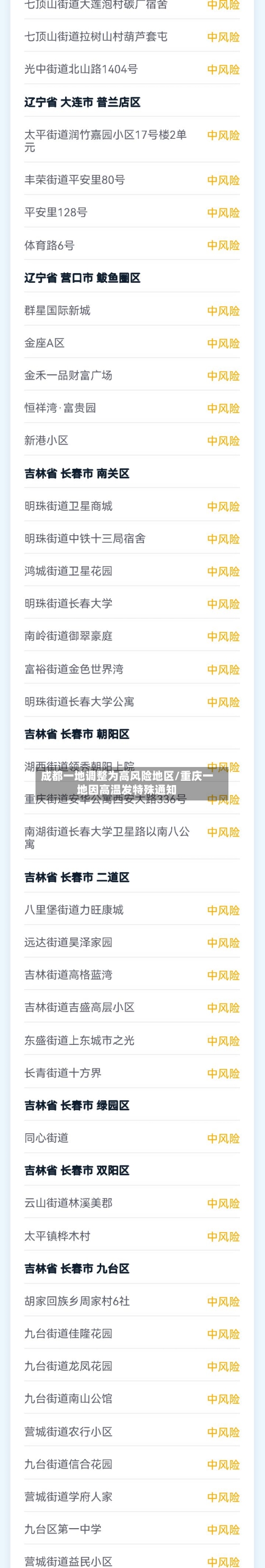 成都一地调整为高风险地区/重庆一地因高温发特殊通知-第3张图片